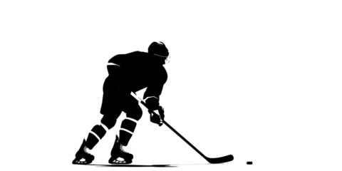 A hockey player is in the middle of a game, holding a hockey stick