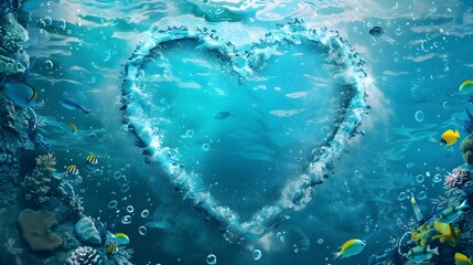 Enchanting Underwater Heart of Ocean Waves and Marine Life for Text Overlay