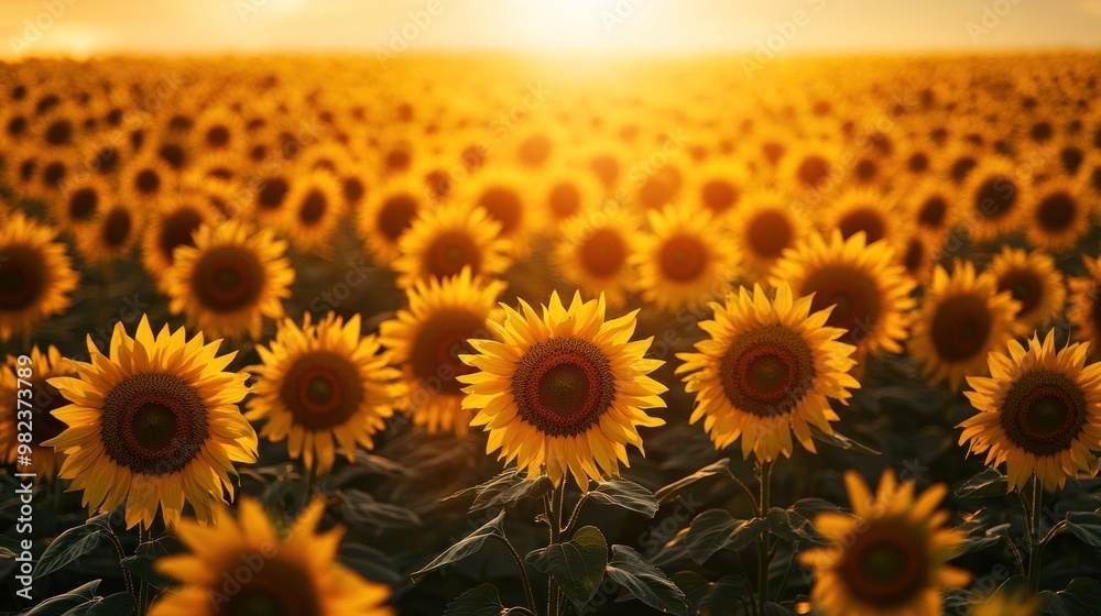 Poster Golden Sunflowers at Sunset