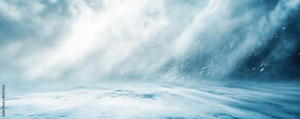 Poster a serene winter landscape showcasing snow and gentle wind, creating a tranquil and cold atmosphere, 
