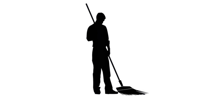 A man is sweeping a floor with a broom