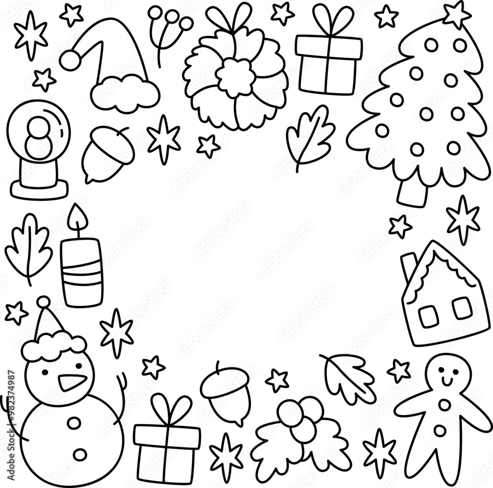 Poster christmas square frame with doodle elements