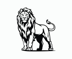Obraz premium Wild majestic lion silhouette EPS vector animal illustration template on a white background