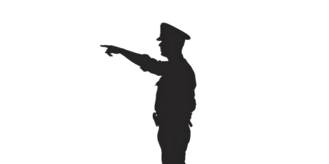 A police officer pointing to the right