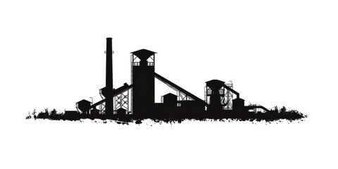 Fototapeta premium A black and white drawing of a factory with a large chimney