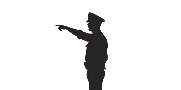 A police officer pointing to the right