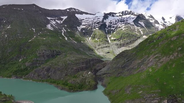 Drone fly Grossglockner highest mountain, Austrian Alps east of the Brenner Pass