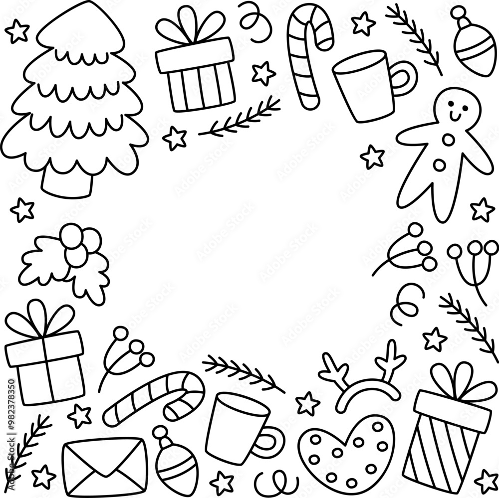 Poster christmas square frame with doodle elements