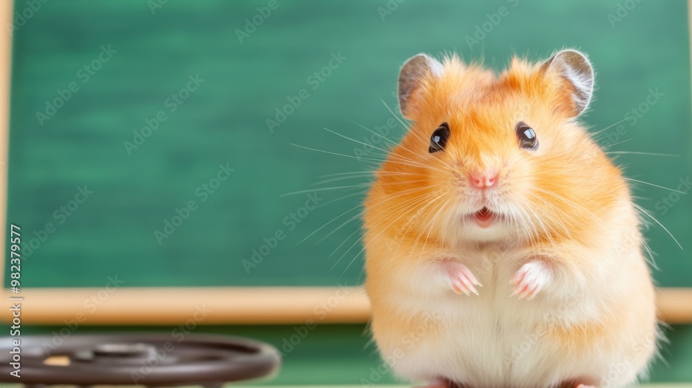 Wall mural A small hamster sitting on a table next to some other objects, AI