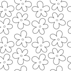 Seamless pattern with simple outline flowers. Isolated on white background. 