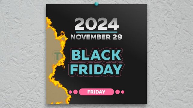 A calendar page with Black Friday date 2024 appears after the burning one with preceding Thanksgiving date