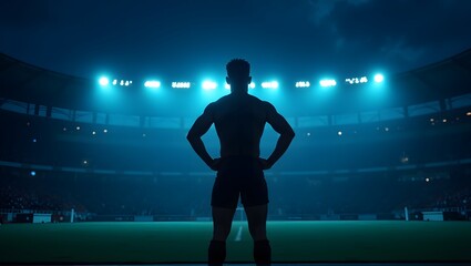 These photos show the silhouette of an athlete under stadium lights at night, symbolizing strength, focus, and anticipation before a big game