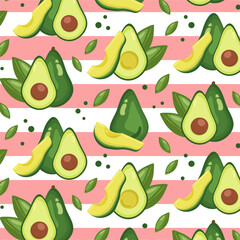 Seamless pattern. Avocados in cartoon style isolated on background. Spain country symbol stock vector illustration