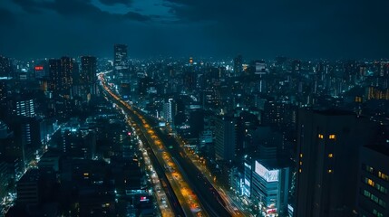 Obraz premium Aerial cityscape at night illuminated by countless lights picture