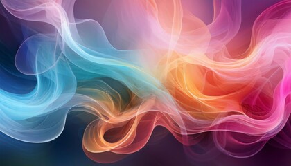 Obraz premium Soft, wispy trails of smoke rise and twirl through the air, blending hues of colors creating a dreamlike, ethereal background of flowing, translucent forms.