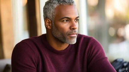 Fototapeta premium Mature Handsome Man with Gray Beard Contemplating Outdoors