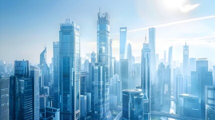 Fototapeta premium Interconnected Futuristic City Skyline with Towering Skyscrapers and Sky Bridges