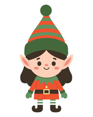 Little Christmas female elf isolated on white background. Cute flat style, vector illustration