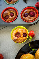 Sweet curd muffins with strawberry filling