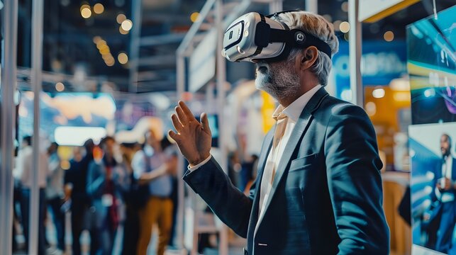 An Innovative Business Leader Showcasing a New Tech Product at an Interactive Industry Expo