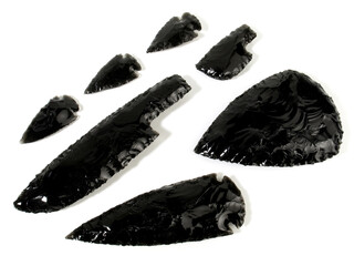 Stone Age Obsidian Blades isolated on white Background
