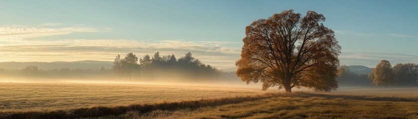 A serene and peaceful landscape at dawn.