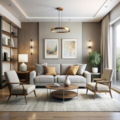 Fototapeta premium minimalist living room with a sophisticated, beautiful design.