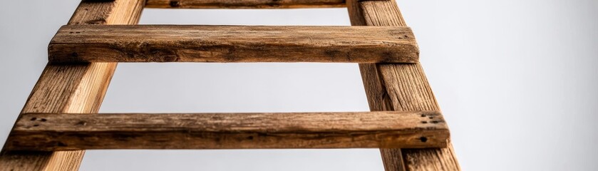 Naklejka premium Rustic wooden ladder with natural imperfections, white background, isolated, vintage and functional
