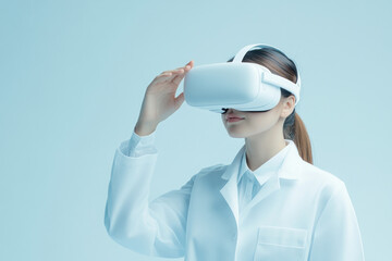 Doctor using advanced VR tools for patient health checkup in futuristic clinic, innovation in healthcare