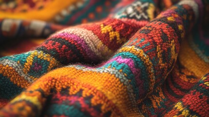 Fototapeta premium A close-up of a colorful woven textile showcasing intricate patterns and textures.