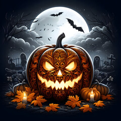 Halloween pumpkin background featuring spooky jack-o-lanterns on a black backdrop, perfect for autumn celebrations	