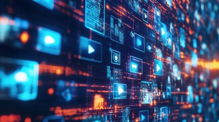 Fototapeta premium Digital Data Stream with Play Icons