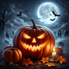 Halloween pumpkin background featuring spooky jack-o-lanterns on a black backdrop, perfect for autumn celebrations	