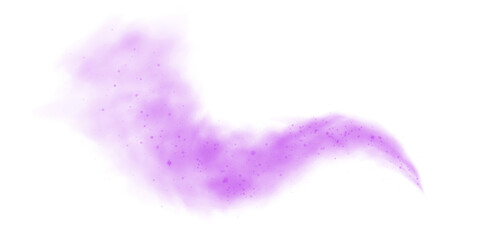 Magic purple cigarette smoke. Magic purple smoke with glitter and small particles of twinkling stars. Fog with luminous particles. Purple vapor with stardust. Morning fog over land or water surface. M