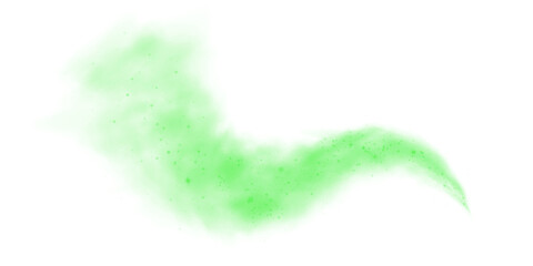 Magic green cigarette smoke. Magic green smoke with glitter and small particles of twinkling stars. Fog with luminous particles. Green vapor with stardust. Morning fog over land or water surface. Magi