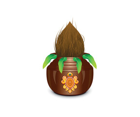abstract creative artistic copper kalash with coconut.eps