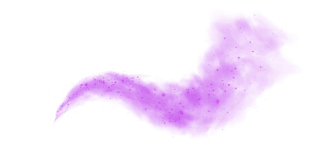 Magic purple cigarette smoke. Magic purple smoke with glitter and small particles of twinkling stars. Fog with luminous particles. Purple vapor with stardust. Morning fog over land or water surface. M