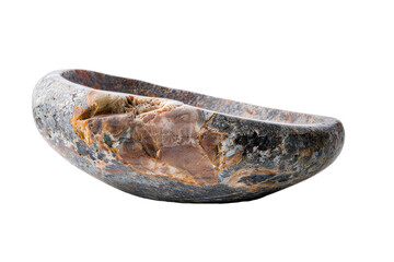 Artisan-crafted stone bowl showcasing unique colors and textures, perfect for decorative or functional use in contemporary settings.