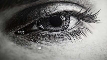 Fototapeta premium A close-up of a tearful eye, capturing deep emotion and vulnerability.