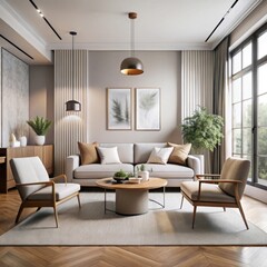 Fototapeta premium minimalist living room with a sophisticated, beautiful design.