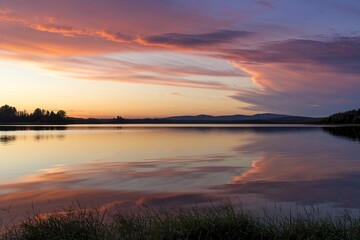 Obraz premium A breathtaking sunset, with the sky painted in hues of orange, pink, and purple