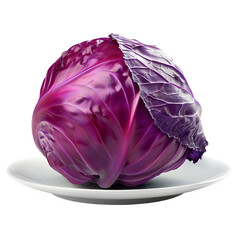Obraz premium Vibrant purple cabbage sits on a white plate against a transparent background, showcasing its fresh and healthy appearance