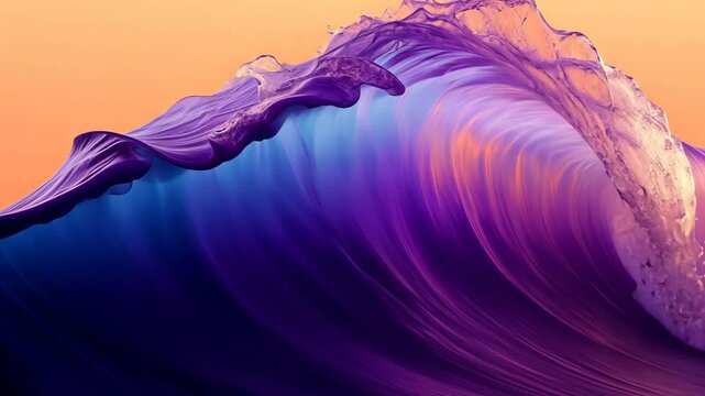 Captivating ocean wave crashing at sunset with vibrant purple and orange hues