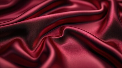 Fototapeta premium A close-up view of luxurious, deep red satin fabric, showcasing its smooth texture and sheen.