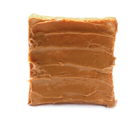 Tasty sandwich with peanut butter isolated on white