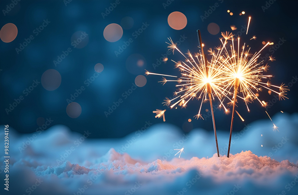 Canvas Prints christmas winter night background with sparklers infront. copy space on the left.