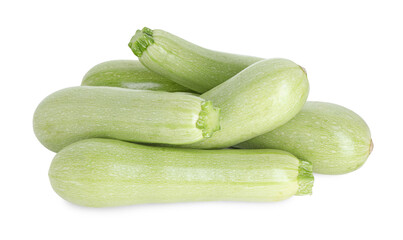 Many fresh ripe zucchinis isolated on white