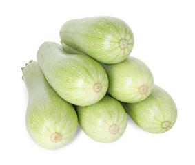 Obraz premium Many fresh ripe zucchinis isolated on white