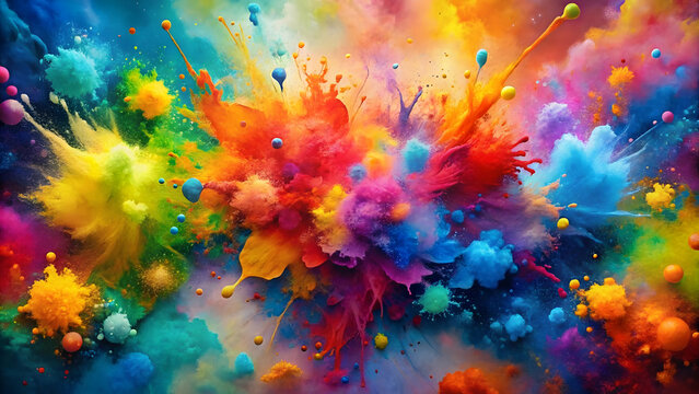 Vibrant paint explosion bursting with color and energy Kaleidoscopic paint splatter symbolizing passion and life.