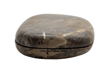 A smooth, natural stone box with subtle marbling resting on a white background for decorative use or storage.